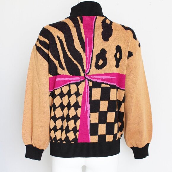 St John Sweater Pullover Turtle Neck Animal Geometric Ribbon Long Sleeve - Picture 5 of 6